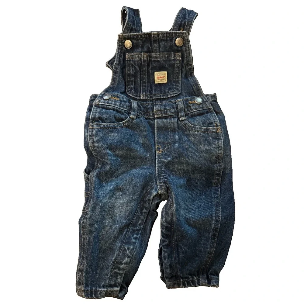Vintage Old Navy Workwear Denim Baby Overalls 6-12m Retro Classic Basic Y2K